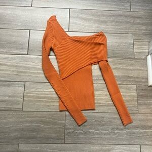 Ginger Ribbed Asymmetrical one shoulder long sleeve top